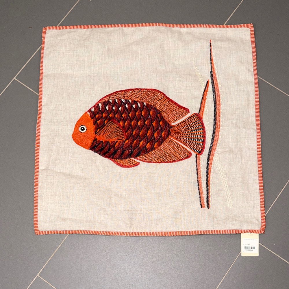 Vibrant Goldfish Embroidered Accent Pillow Cover